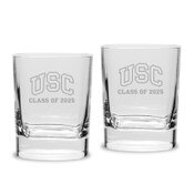 USC Trojans Class of 2025 Square Round Double Old Fashion Glass Set of 2